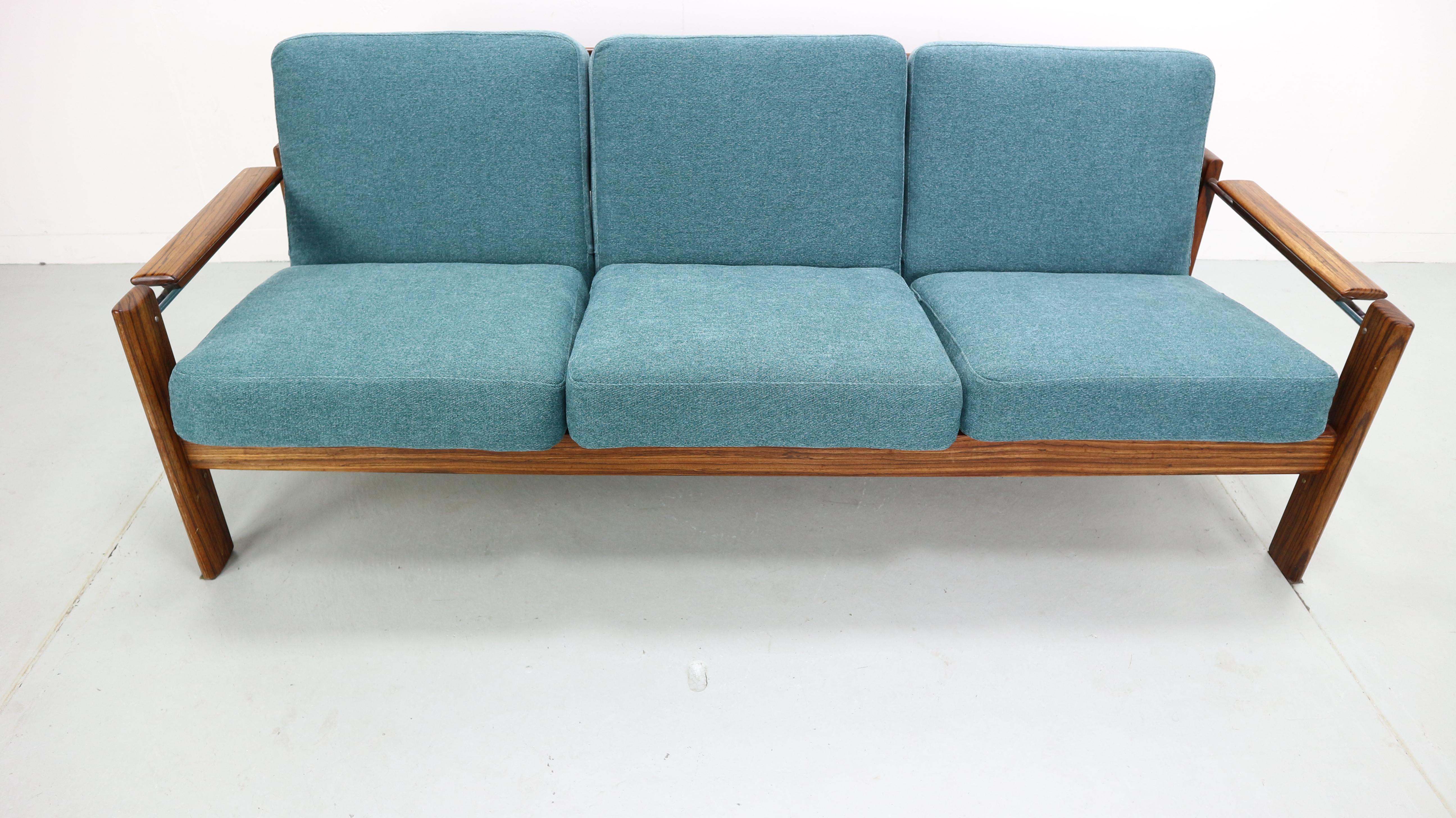 Mid-20th Century Vintage Rosewood Newly Upholstered Three-Seat Sofa, 1960s