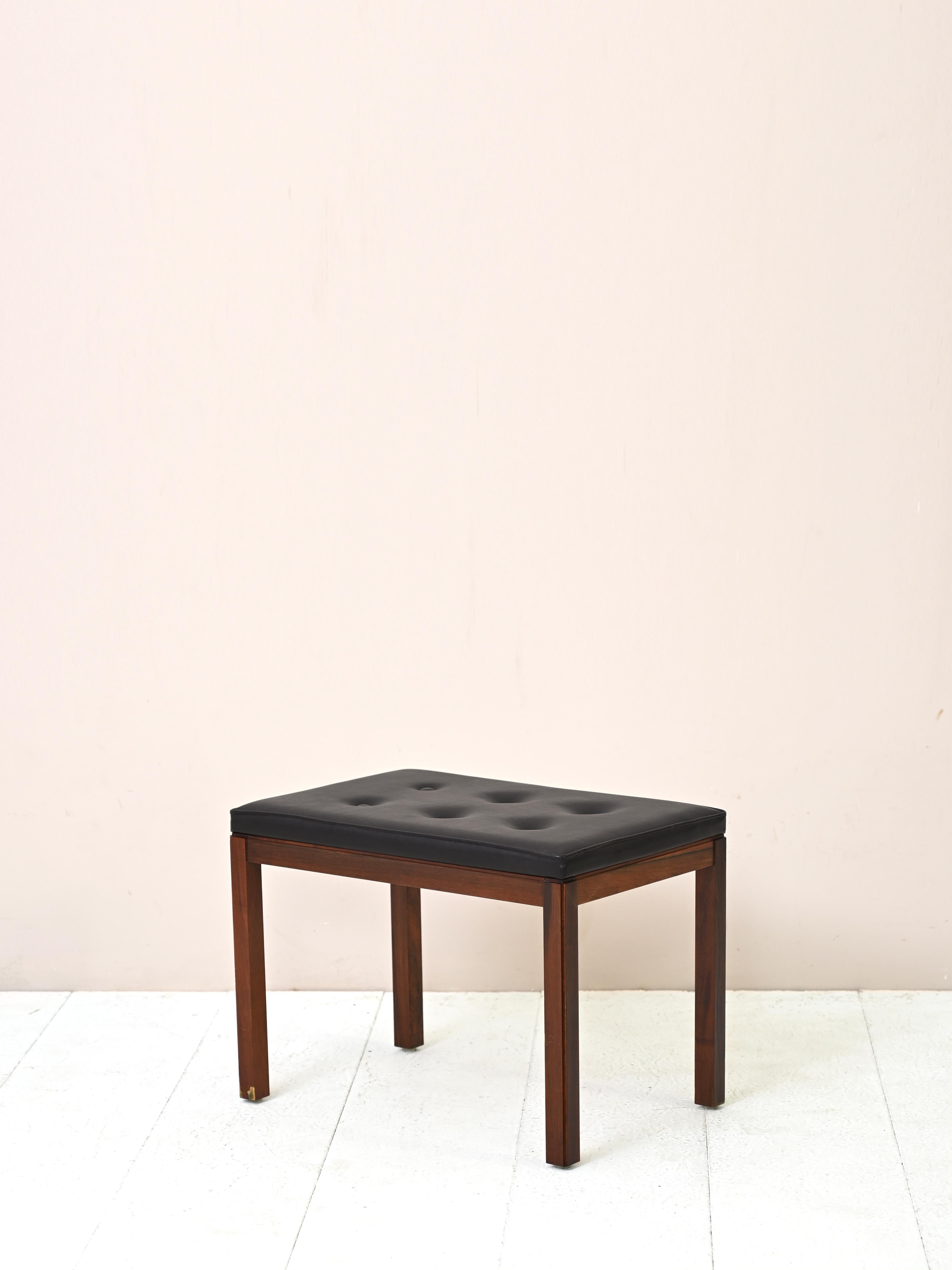 Scandinavian Modern Vintage Rosewood Pouf with Faux Leather Seat For Sale