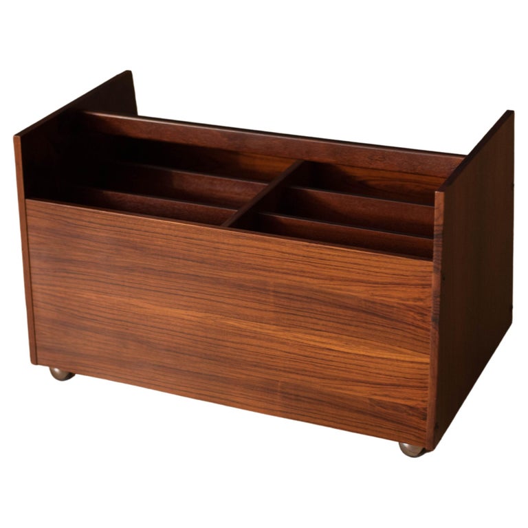 Vintage Rosewood Rolling Record Magazine Rack by Rolf Hesland for Bruksbo For Sale at 1stDibs