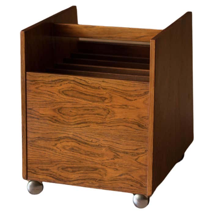 Vintage Rosewood Rolling Record Magazine Rack by Rolf Hesland for ...