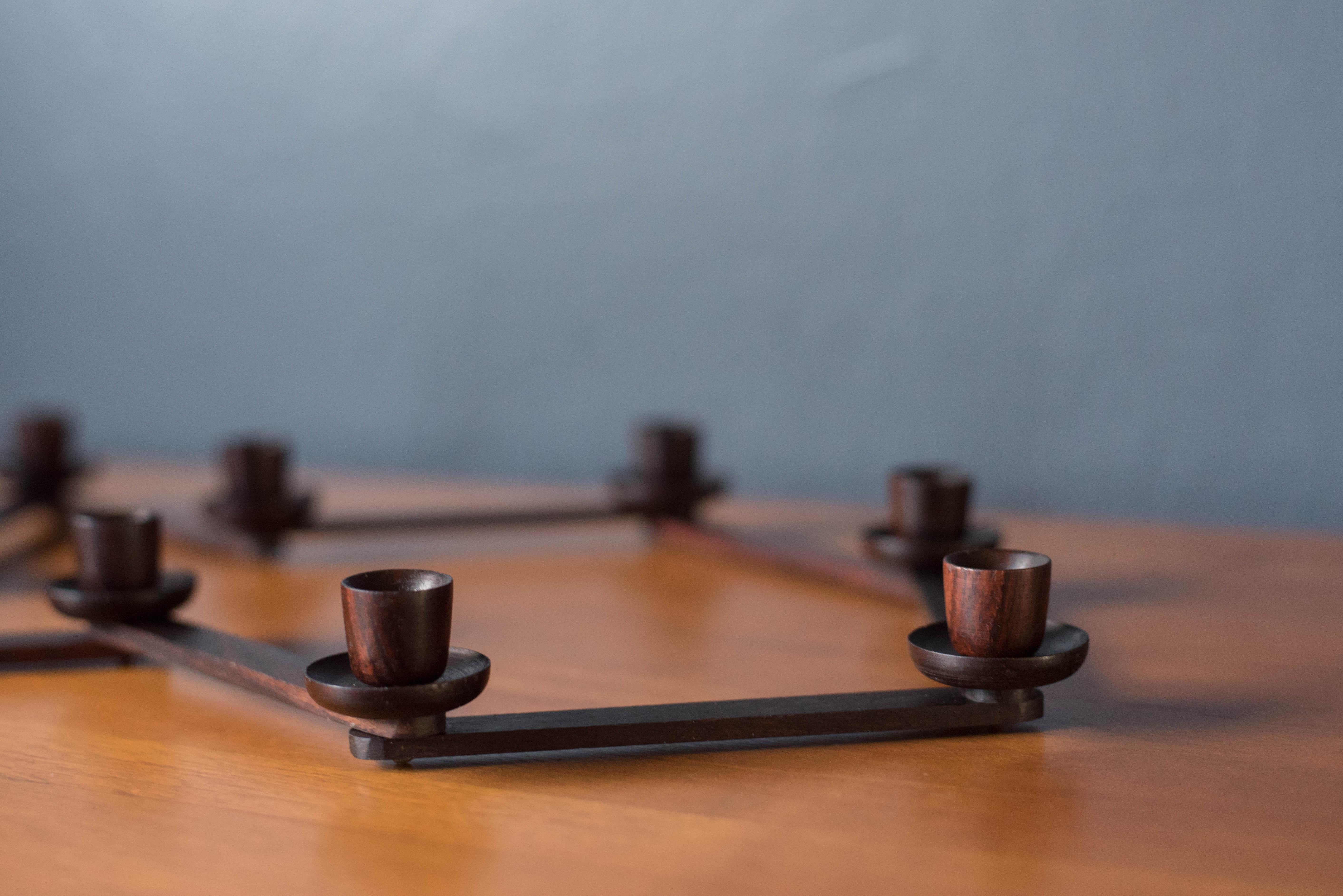 Late 20th Century Vintage Rosewood Scandinavian Centerpiece Candle Holder For Sale