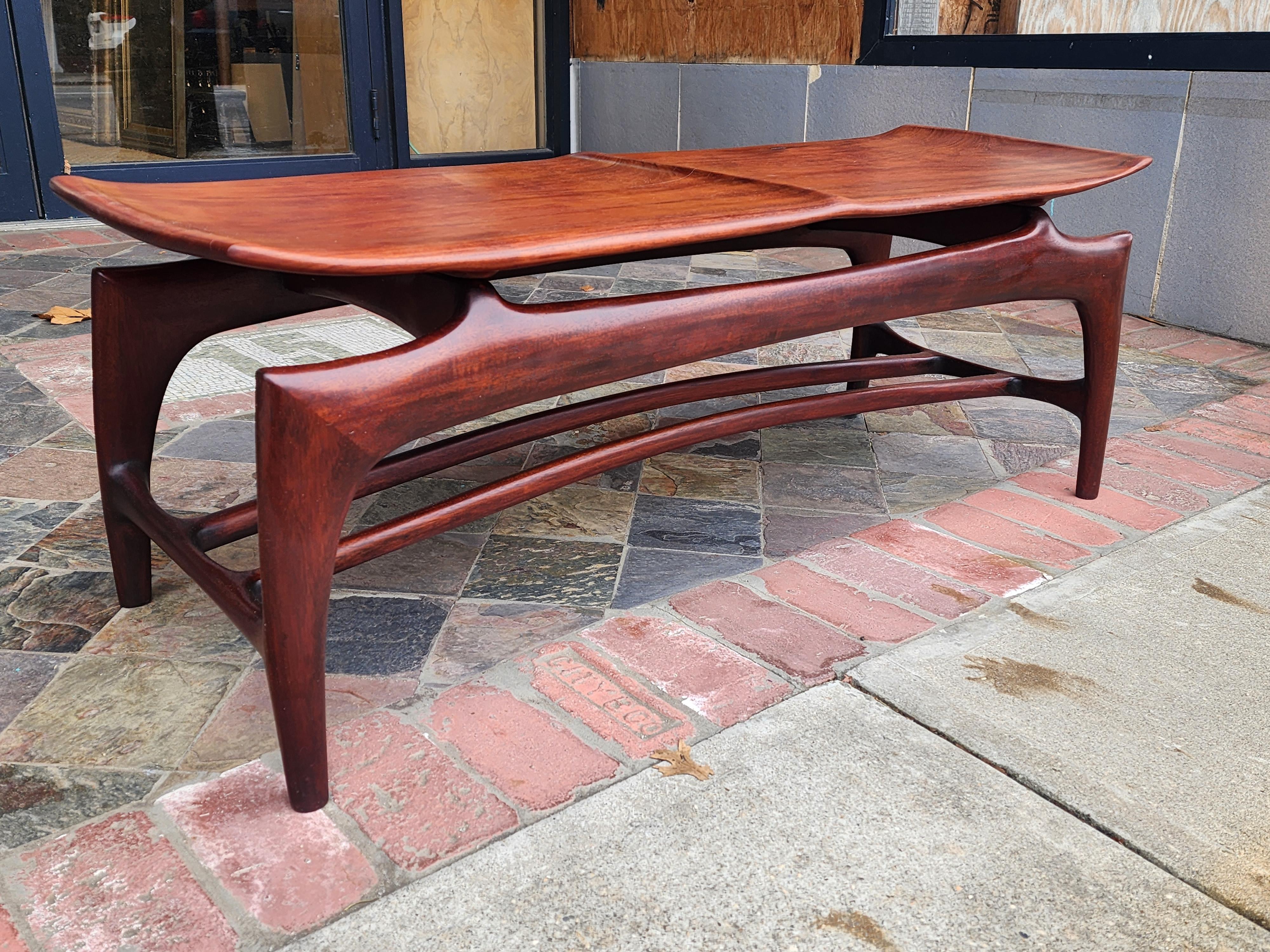 Organic Modern Vintage Rosewood Sculptural Studio Made Coffee Table or Bench For Sale