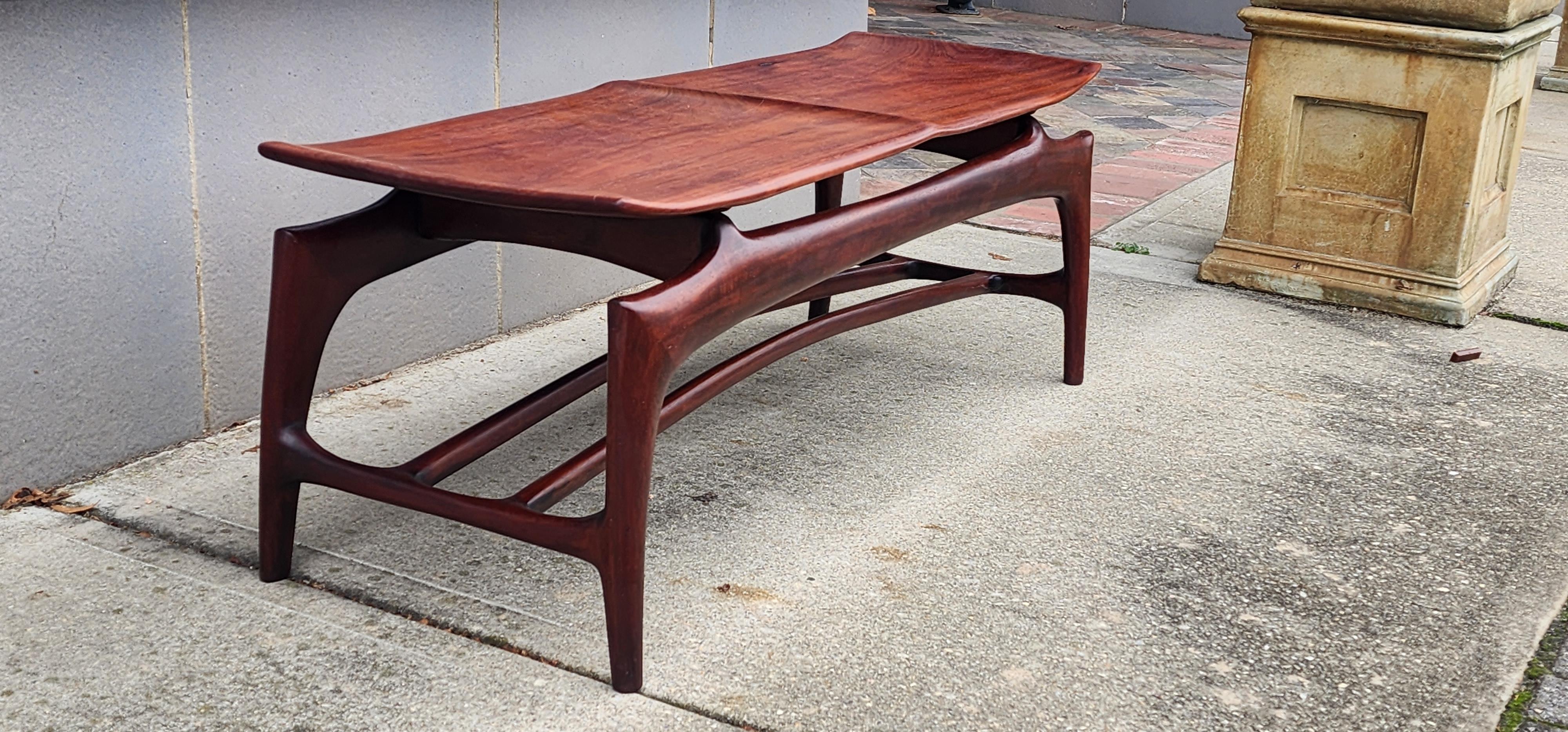 Carved Vintage Rosewood Sculptural Studio Made Coffee Table or Bench For Sale