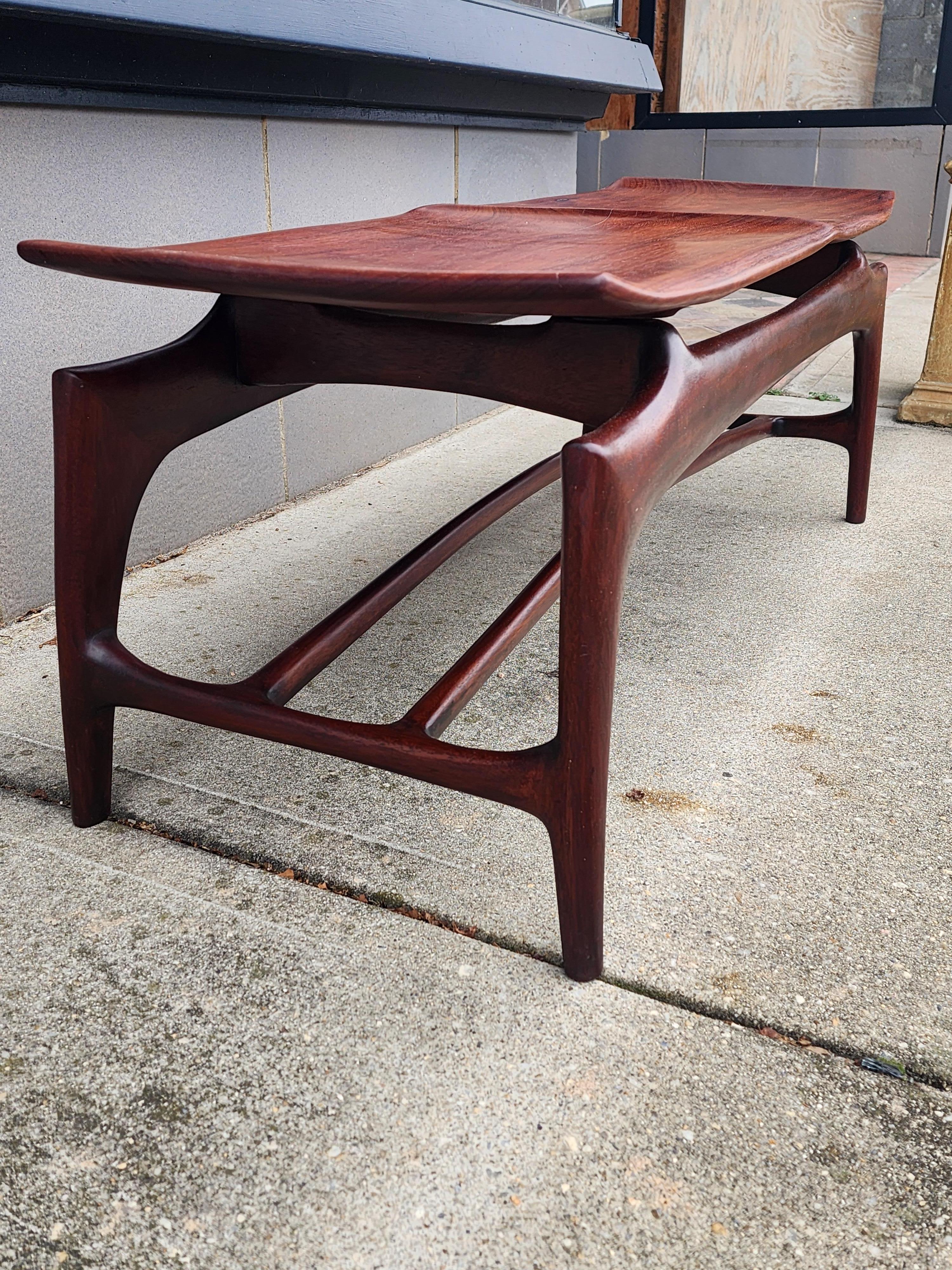 Vintage Rosewood Sculptural Studio Made Coffee Table or Bench In Good Condition For Sale In Kilmarnock, VA