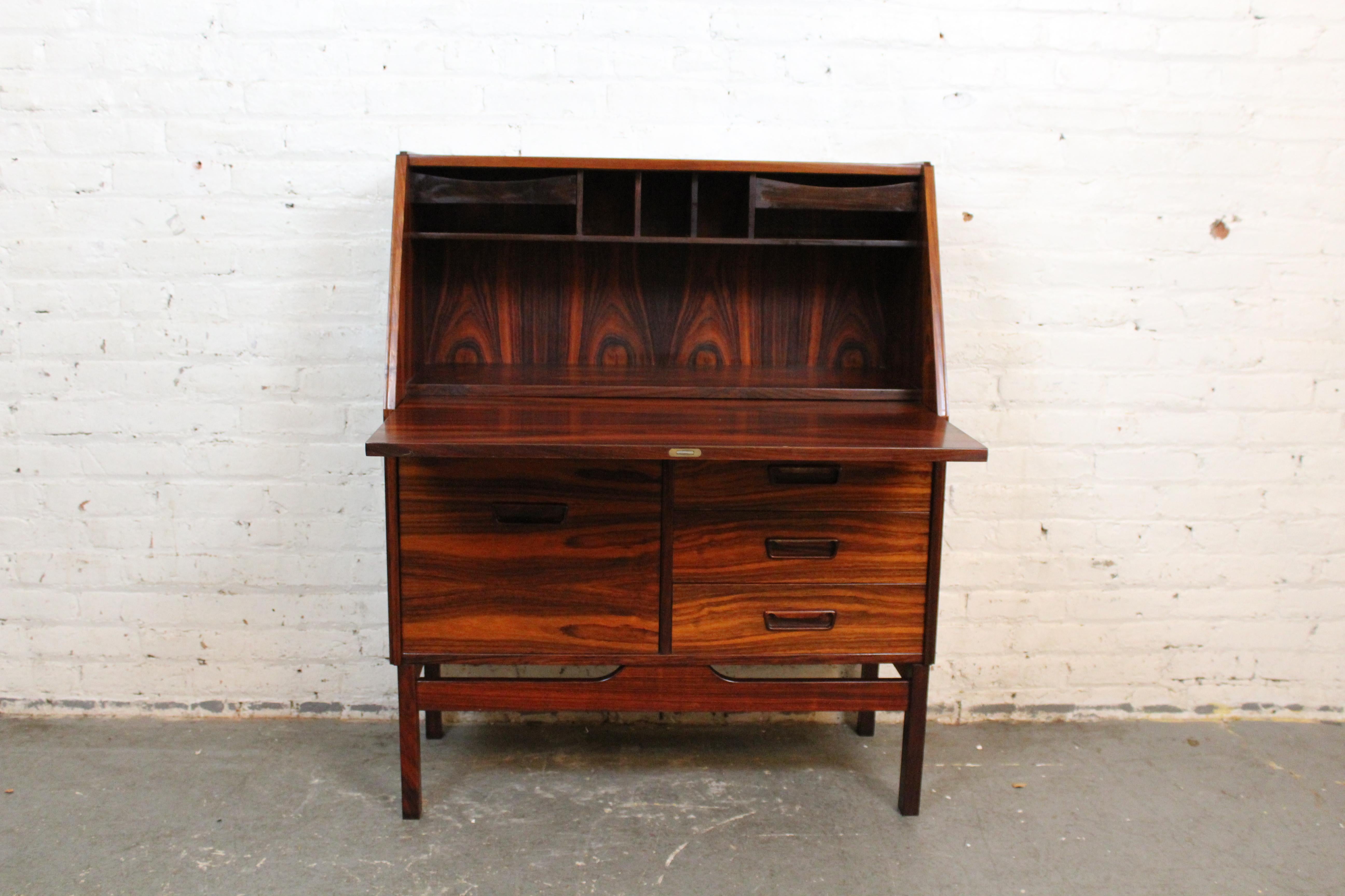 Carved Vintage Rosewood Secretary Desk by Dyrlund Denmark For Sale