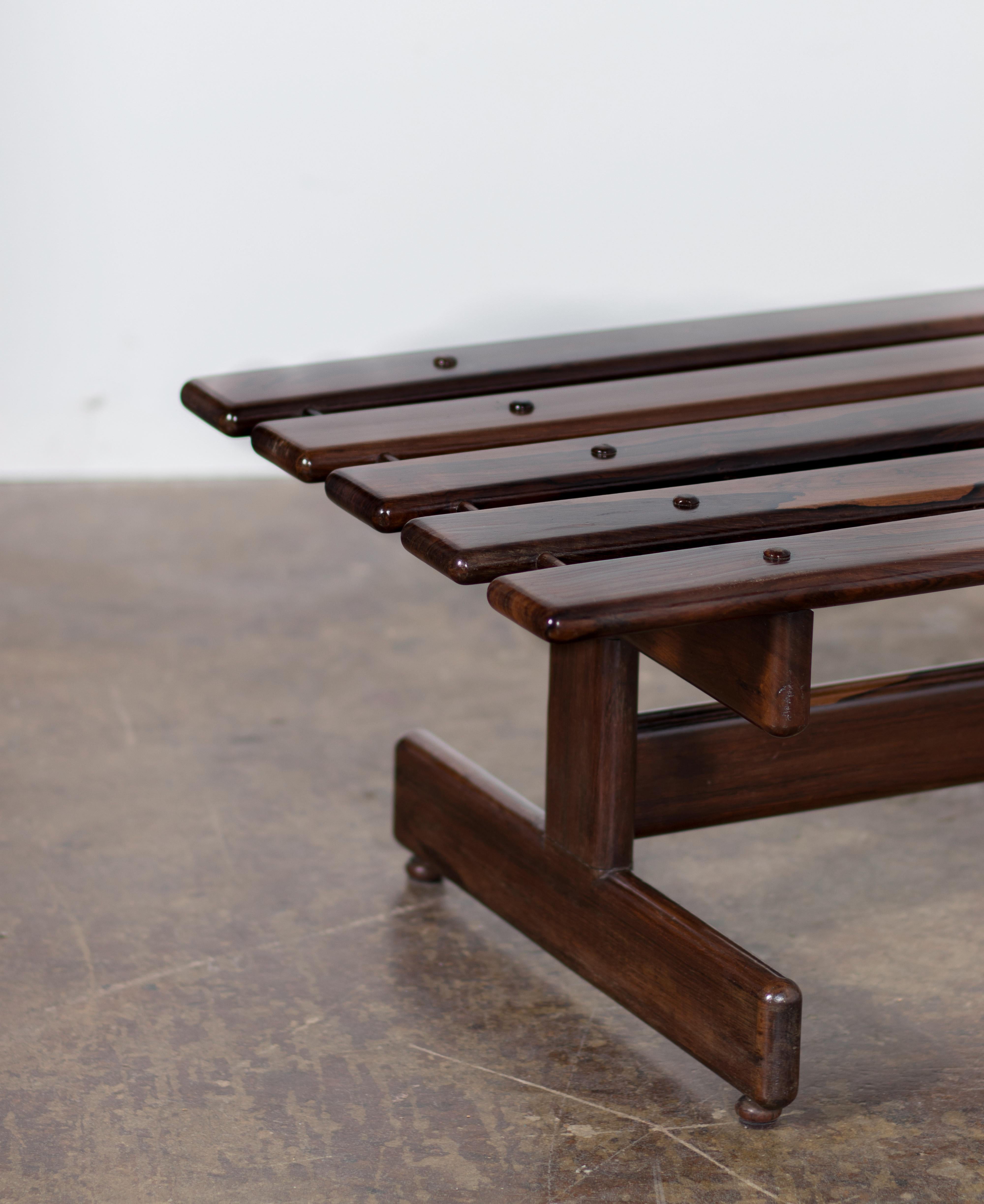 Mid-20th Century Vintage Rosewood Slatted Bench by Cantu Moveis, 1960s, Midcentury Brazilian For Sale