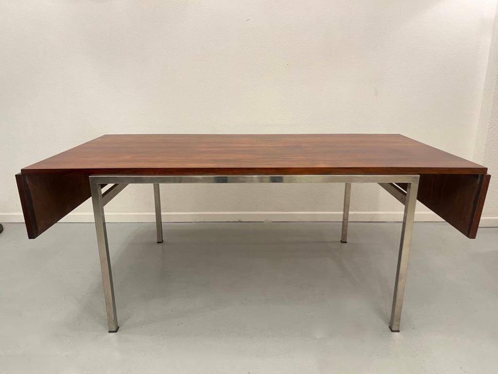 Table de salle à manger à rallonge vintage en bois de rose et acier des années 1960 6