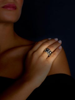 Vintage Rosior Cocktail Ring set in Yellow Gold with Diamonds and Black Ceramic