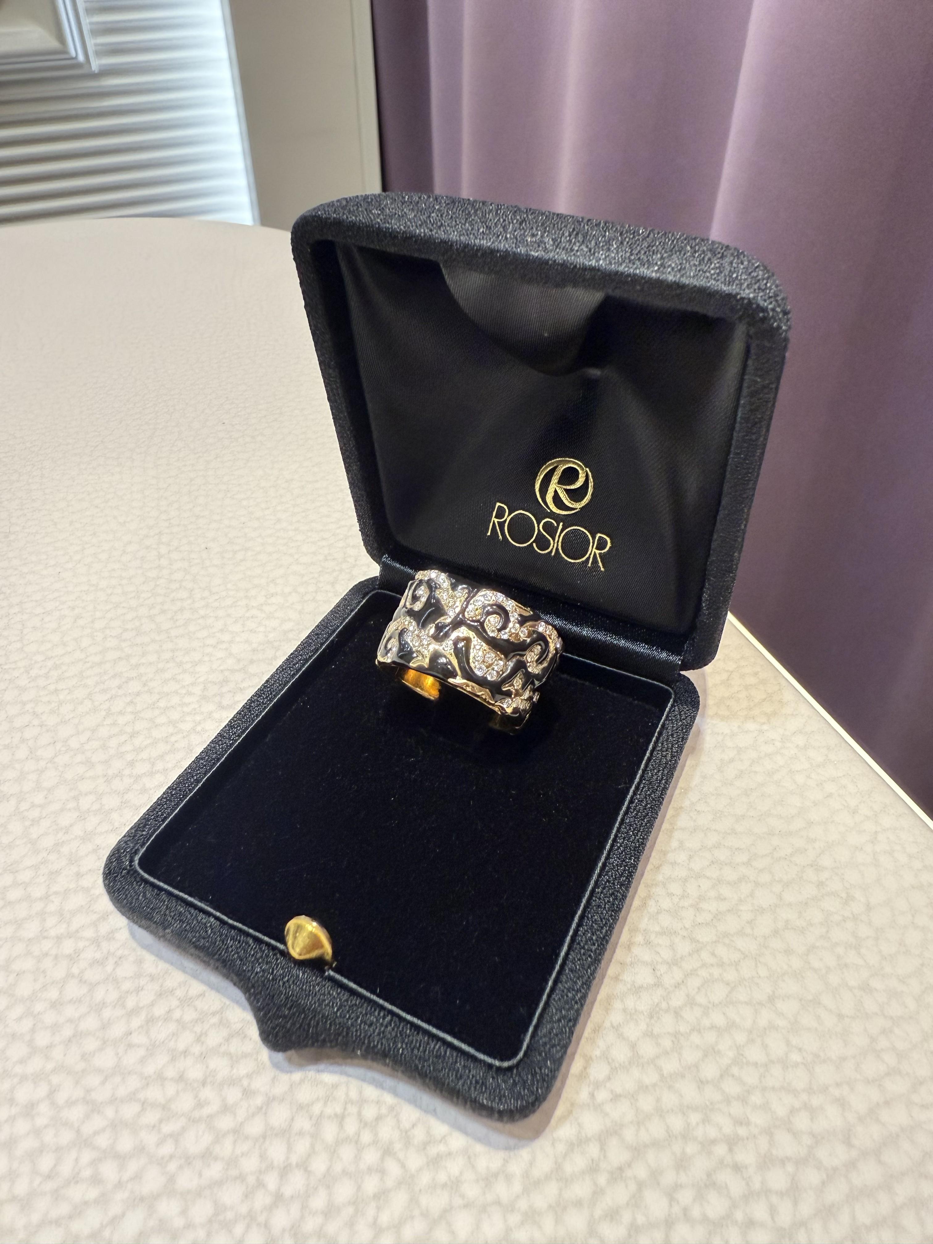 Anello da cocktail Rosior d'epoca in oro giallo con diamanti e ceramica nera In condizioni Nuovo in vendita a Porto, PT