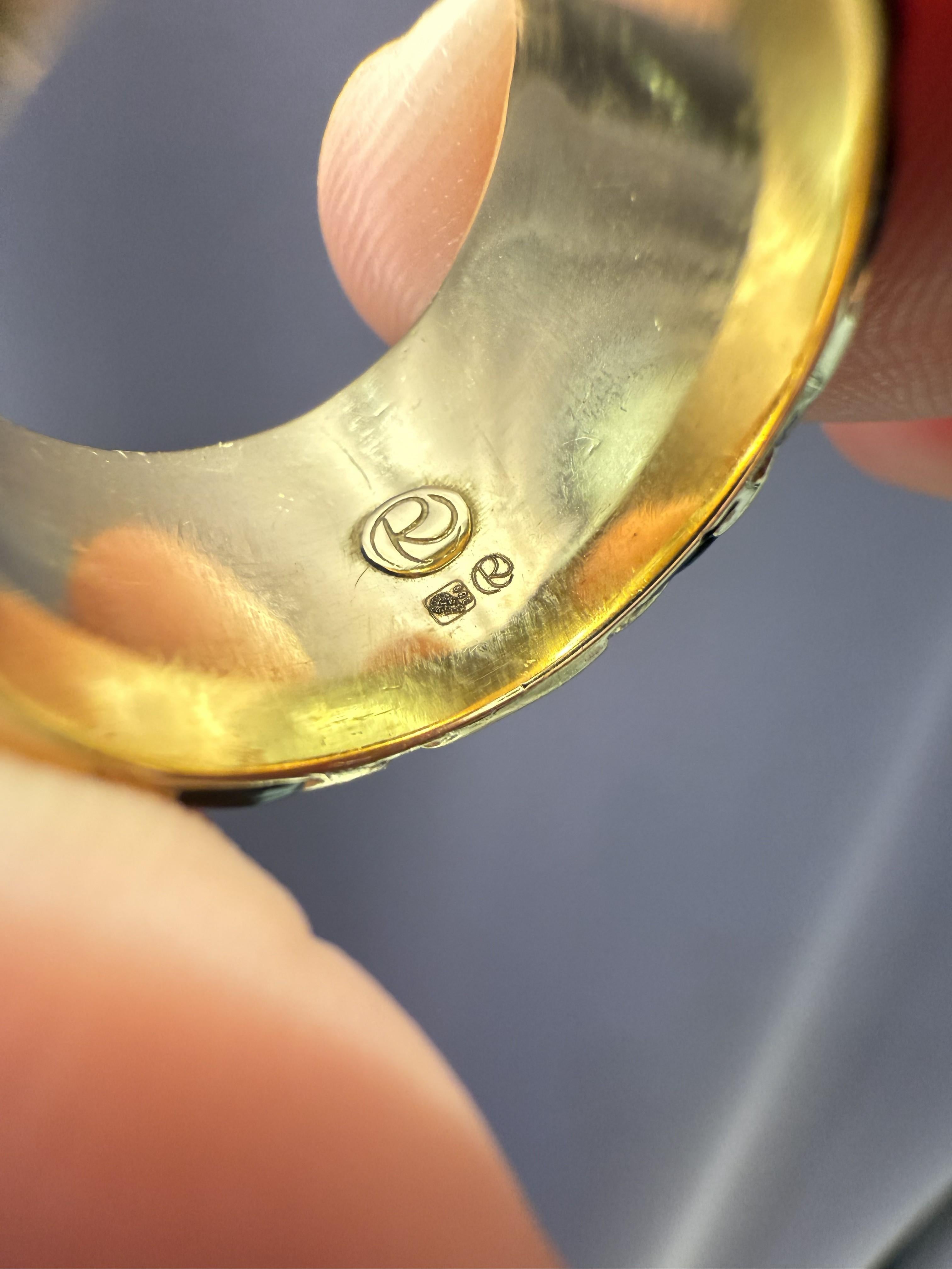 da uomo o donna Anello da cocktail Rosior d'epoca in oro giallo con diamanti e ceramica nera in vendita