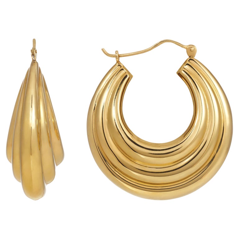 Vintage Large Yellow Gold Hoop Earrings For Sale at 1stDibs