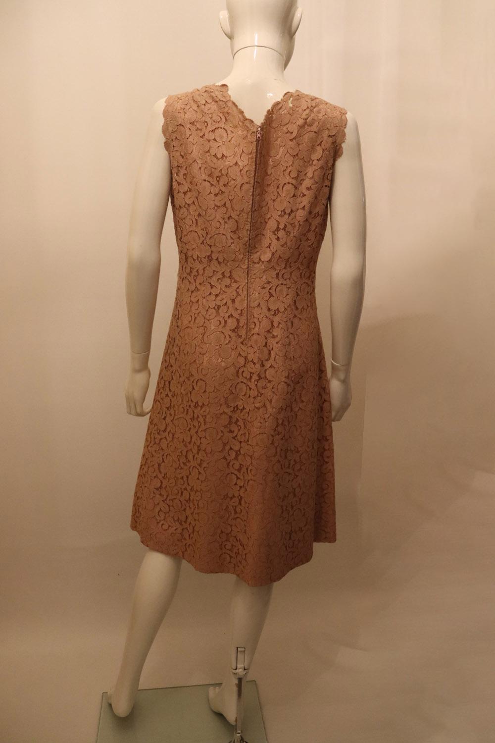 Brown Vintage Rossana Manzoni Pink Lace Dress, Jacket and Bag. For Sale
