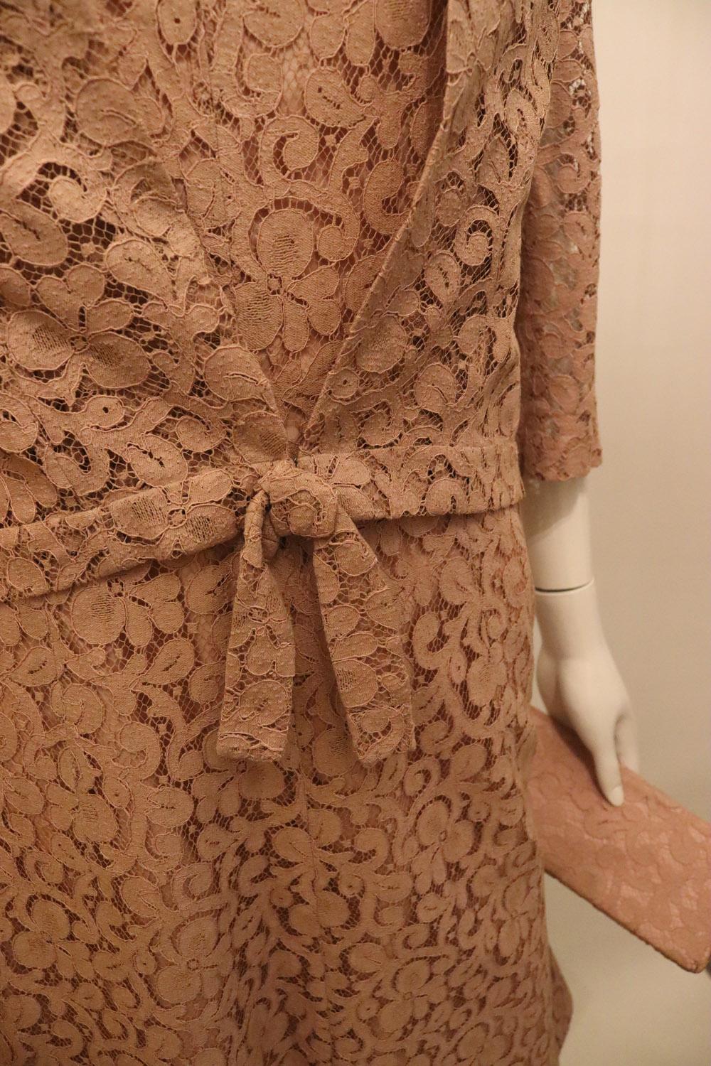 Vintage Rossana Manzoni Pink Lace Dress, Jacket and Bag. In Good Condition For Sale In London, GB