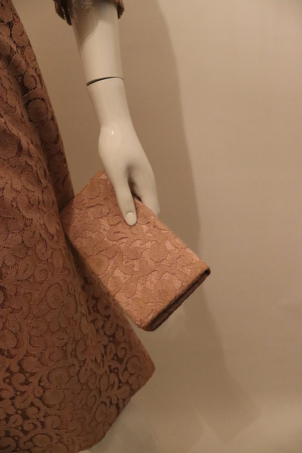 Vintage Rossana Manzoni Pink Lace Dress, Jacket and Bag. For Sale 2