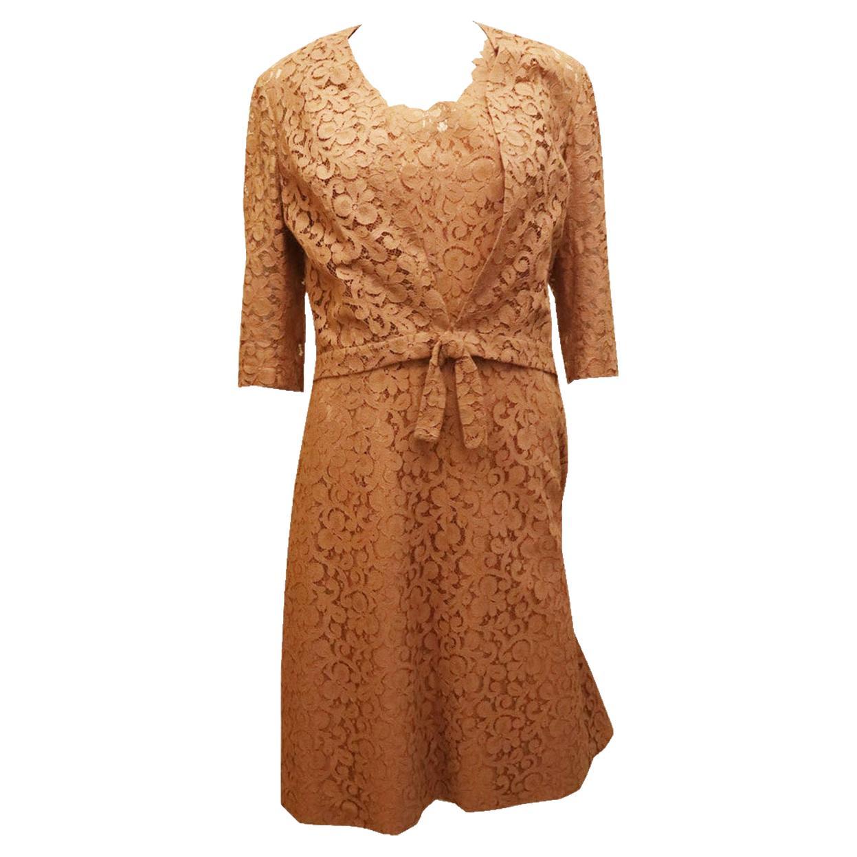 Vintage Rossana Manzoni Pink Lace Dress, Jacket and Bag. For Sale