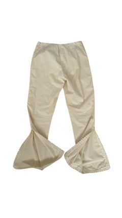 Vintage Rossella Goldschmied Cream Cotton, Flared Trousers with Lace Trim