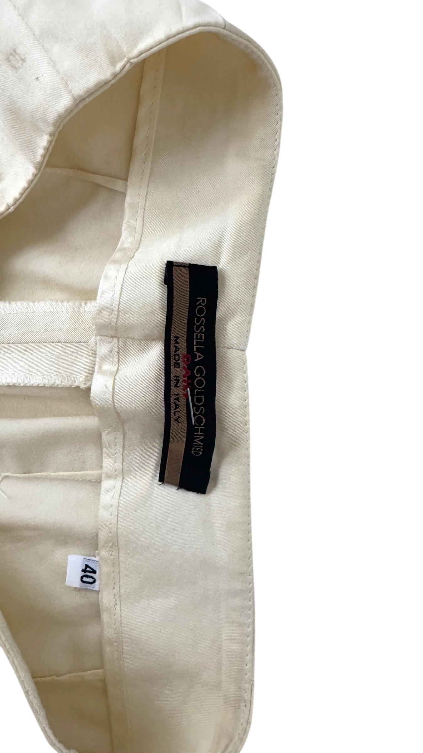 Vintage Rossella Goldschmied Algodón Crema, Pantalones acampanados con ribete de encaje Beige en venta