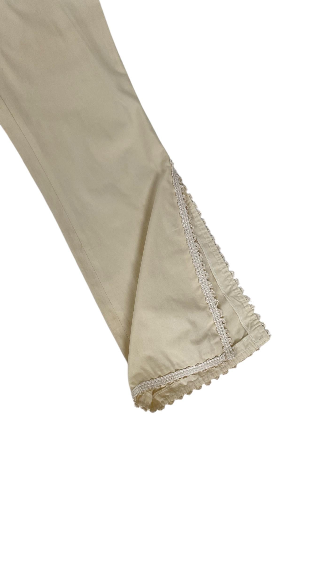 De las mujeres Vintage Rossella Goldschmied Algodón Crema, Pantalones acampanados con ribete de encaje en venta