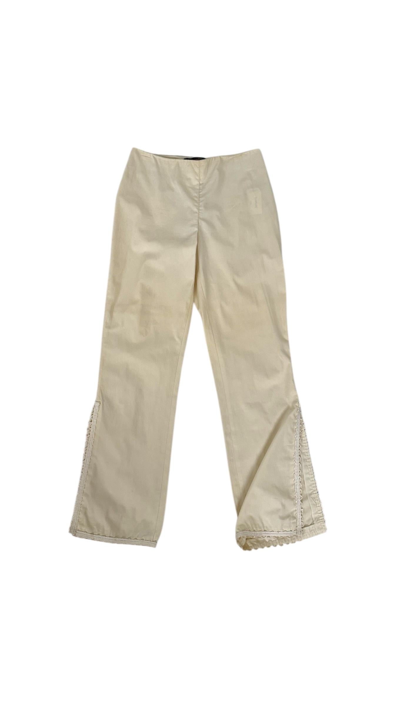 Vintage Rossella Goldschmied Algodón Crema, Pantalones acampanados con ribete de encaje en venta 1