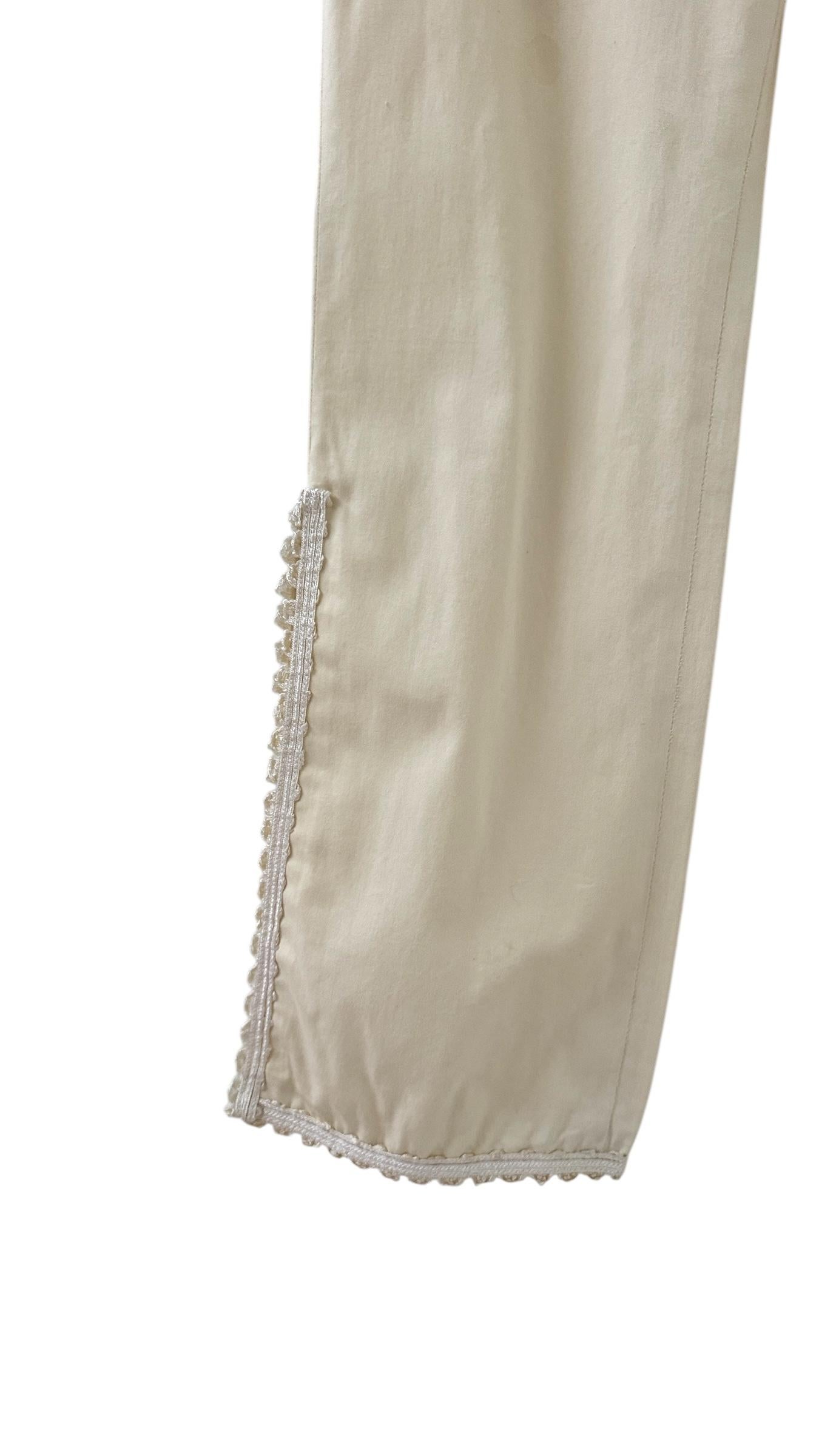 Vintage Rossella Goldschmied Algodón Crema, Pantalones acampanados con ribete de encaje en venta 2