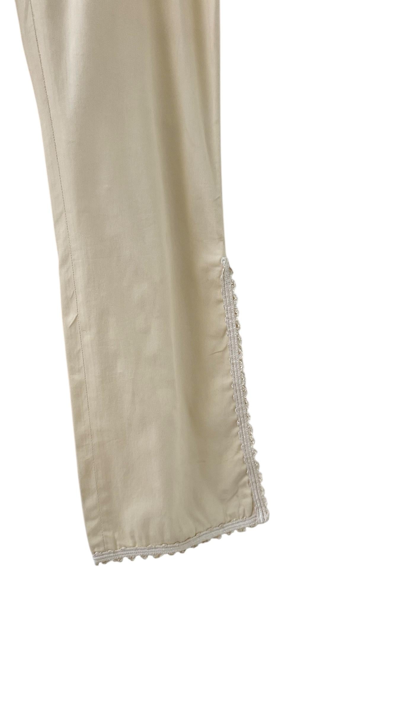 Vintage Rossella Goldschmied Algodón Crema, Pantalones acampanados con ribete de encaje en venta 3