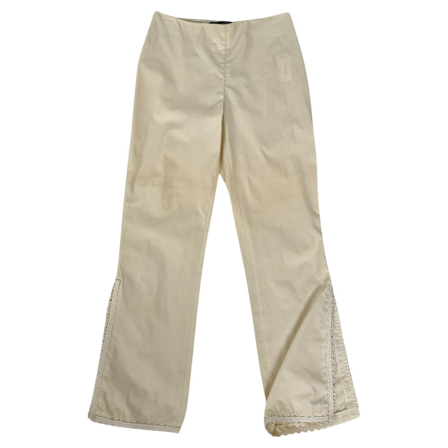 Vintage Rossella Goldschmied Algodón Crema, Pantalones acampanados con ribete de encaje en venta