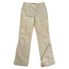 Vintage Rossella Goldschmied Cream Cotton, Flared Trousers with Lace Trim