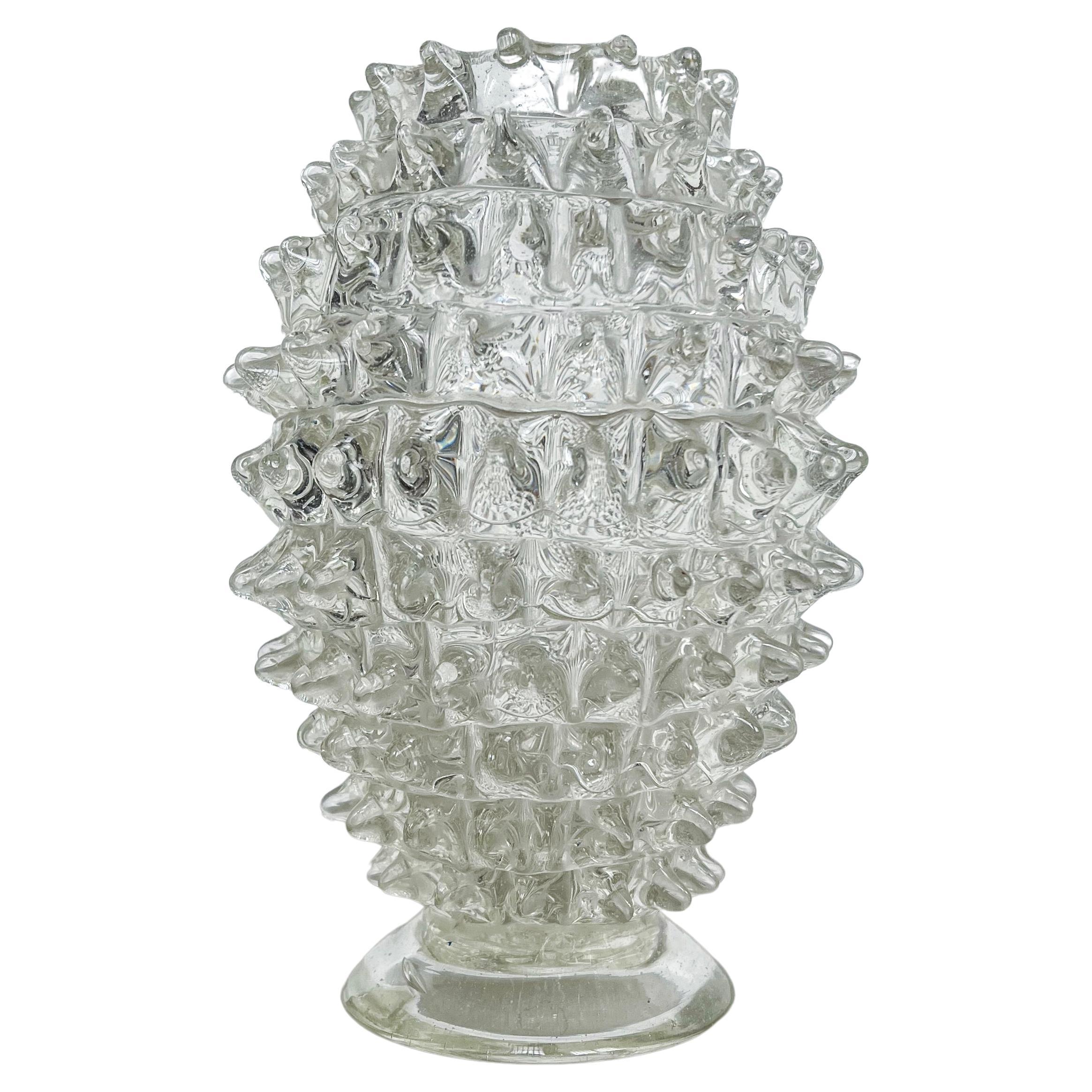 Vintage Rostrato vase in clear Murano glass by Barovier and Toso, Italian 1960s For Sale