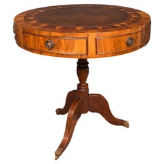 Vintage Rotary Centre Table, English, Walnut, Leather, Games, Regency Revival