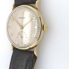 Vintage Rotary Watch with Original Brown Leather Strap in 9ct Gold
