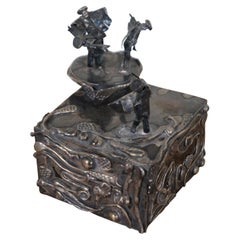 Vintage Rotating Figural Silverplate Hava Nagila Music Box Judaica Fiddler
