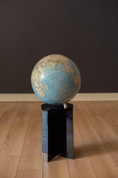 Vintage Rotating National Geographic World Globe with Black Lucite Floor Stand