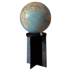 Vintage Rotating National Geographic World Globe with Black Lucite Floor Stand