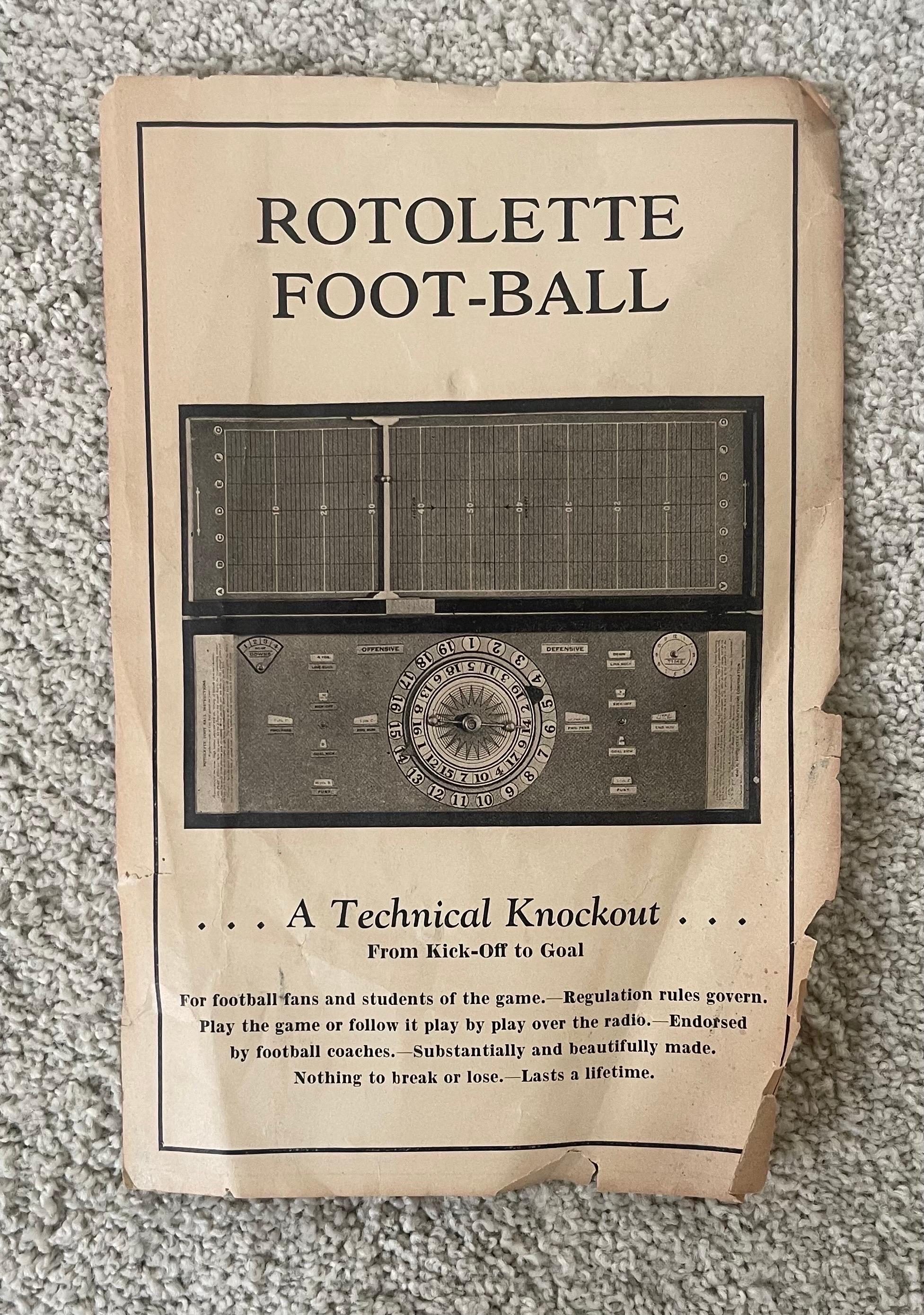 Vintage Rotolette Football Board Game For Sale 4