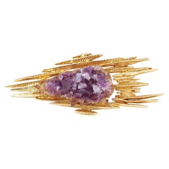 Vintage Rough Amethyst 18 Carats Yellow Gold Brooch