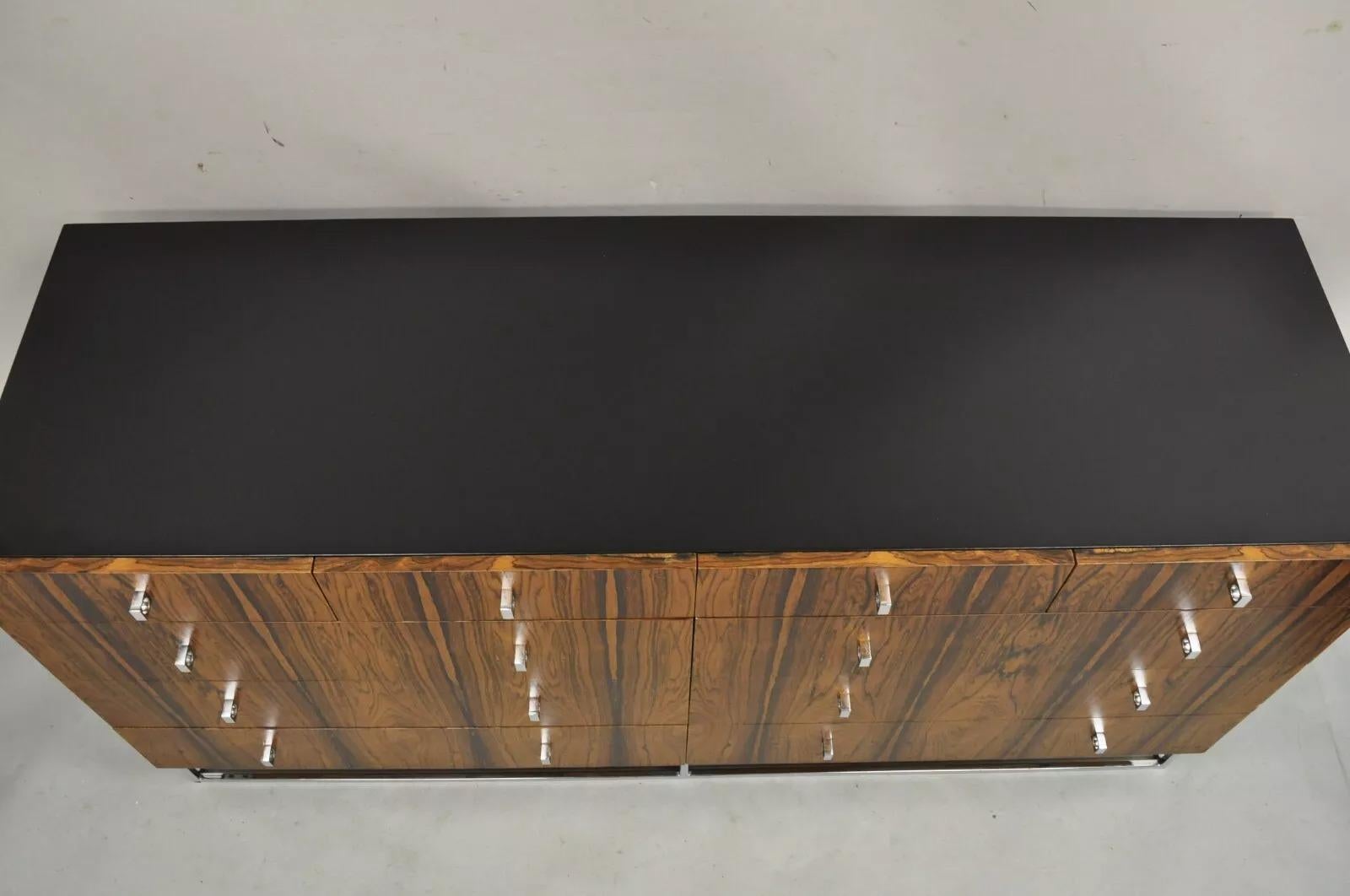 Chrome Vintage Rougier Mid Century Danish Modern Rosewood 10 Drawer Credenza Dresser