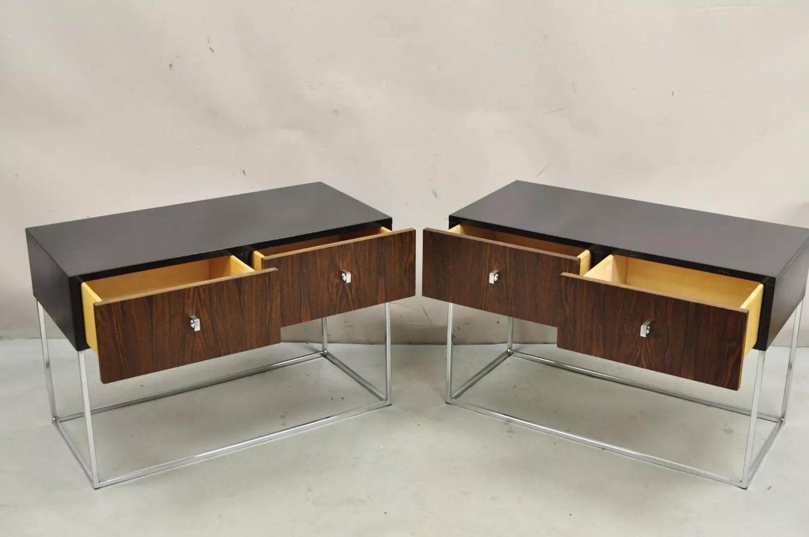 Vintage Rougier Mid Century Danish Modern Rosewood & Chrome Nightstands - a Pair For Sale 4