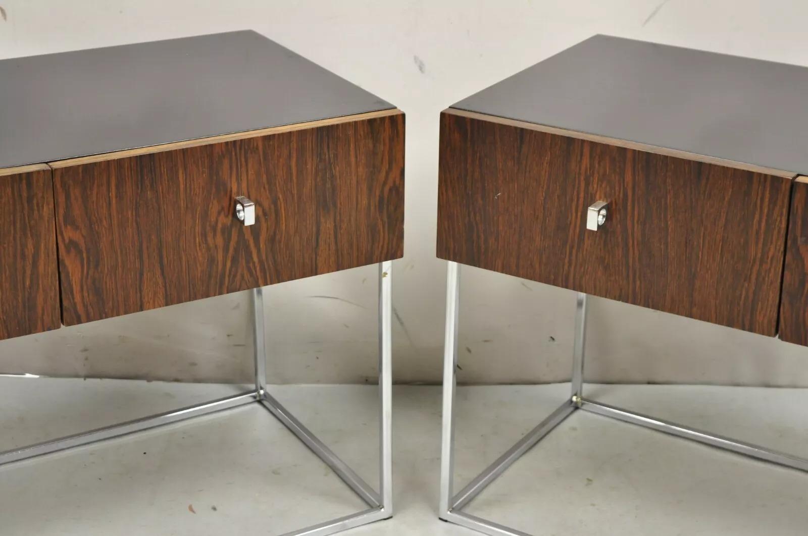 Vintage Rougier Mid Century Danish Modern Rosewood & Chrome Nightstands - a Pair For Sale 6