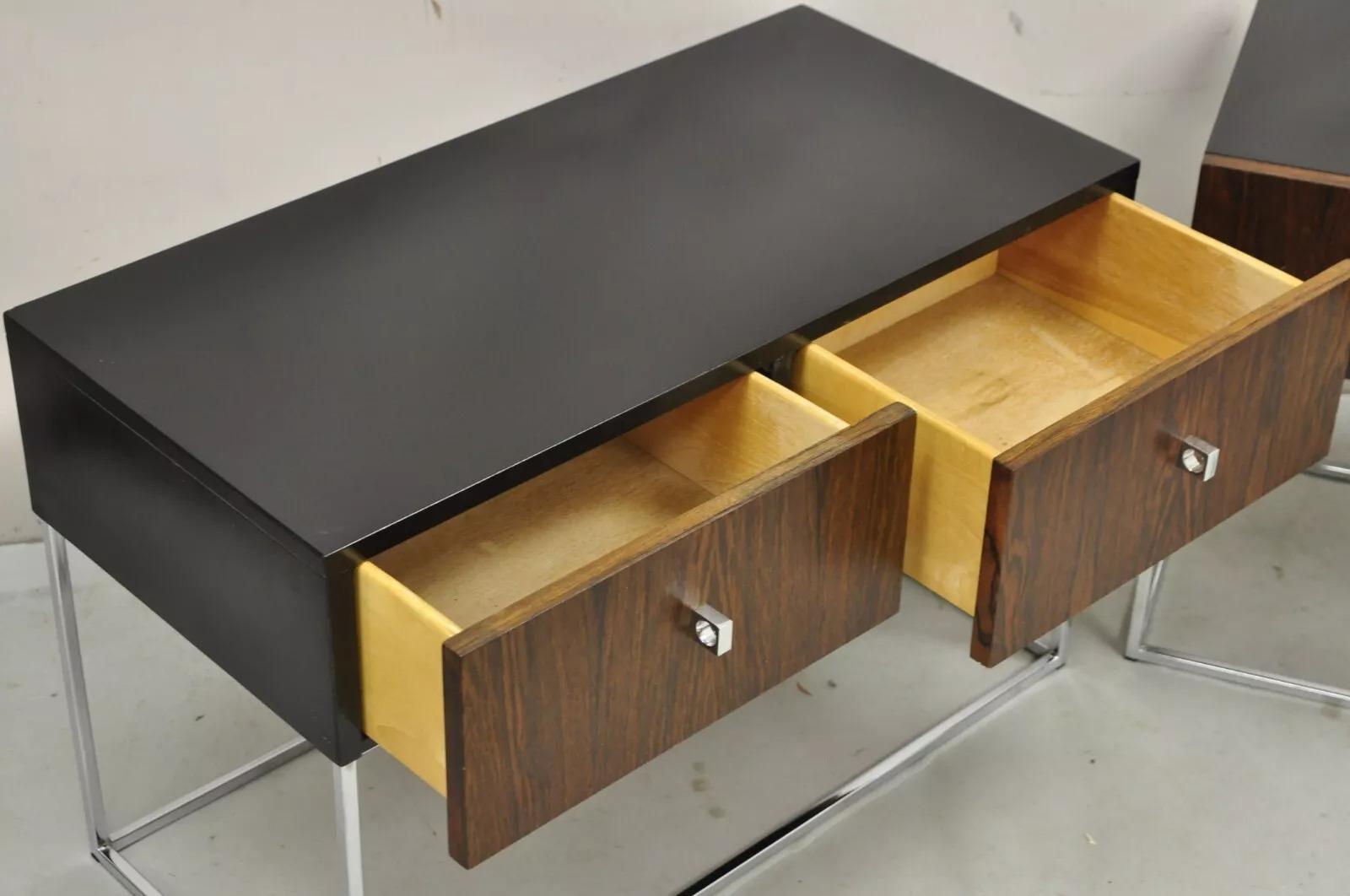 Mid-Century Modern Vintage Rougier Mid Century Danish Modern Rosewood & Chrome Nightstands - a Pair For Sale