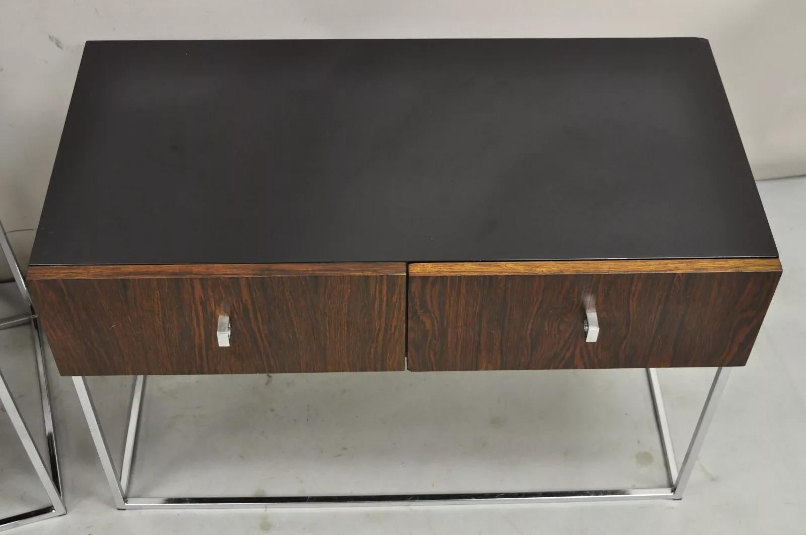 20th Century Vintage Rougier Mid Century Danish Modern Rosewood & Chrome Nightstands - a Pair For Sale