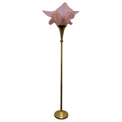 Lámpara de pie vintage de latón con flor acrílica estilo Rougier