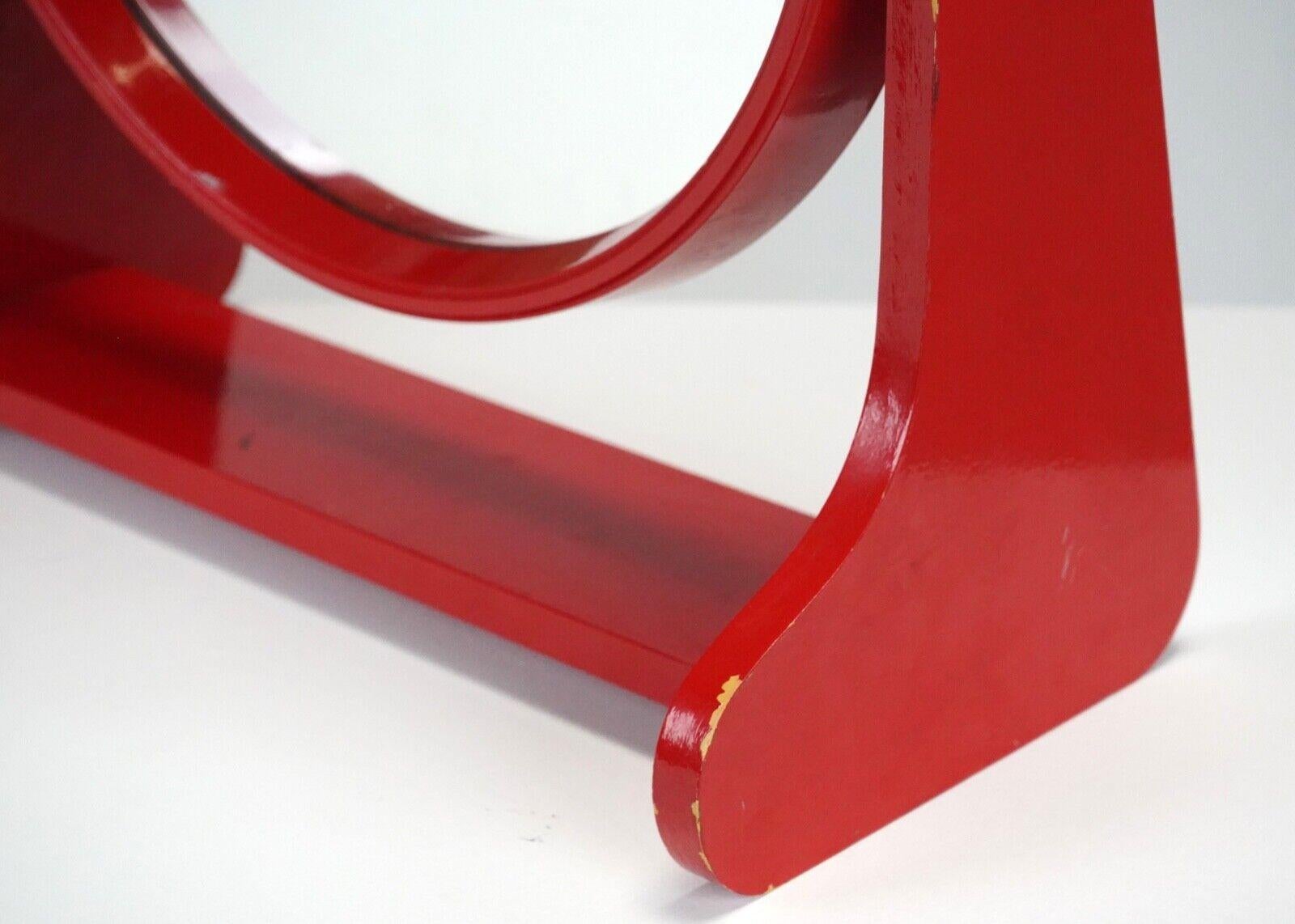 Late 20th Century Vintage Round 1980s Red Vanity Mirror - Adjustable Dressing Table Mirror
