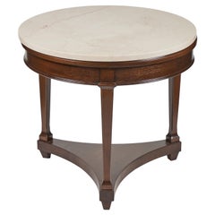 Vintage Round 3 Leg Oak Side Table w/ New Marble Top