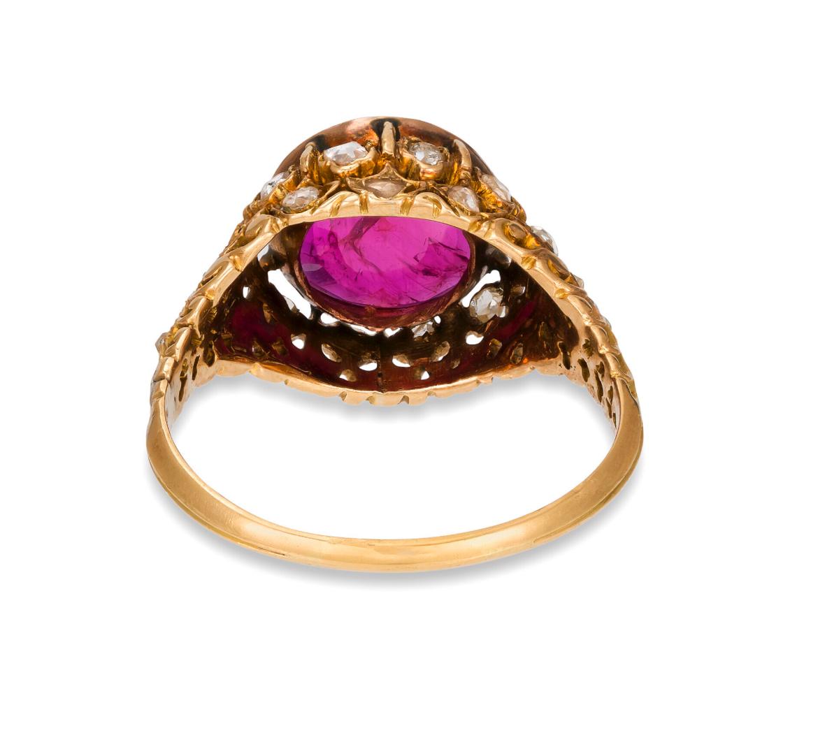 Edwardian Vintage 3.15 carat Burma Ruby & rose cut Diamond For Sale