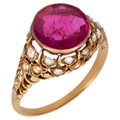 Antique 3.15 carat Burma Ruby & rose cut Diamond 18k yellow gold Ring 
