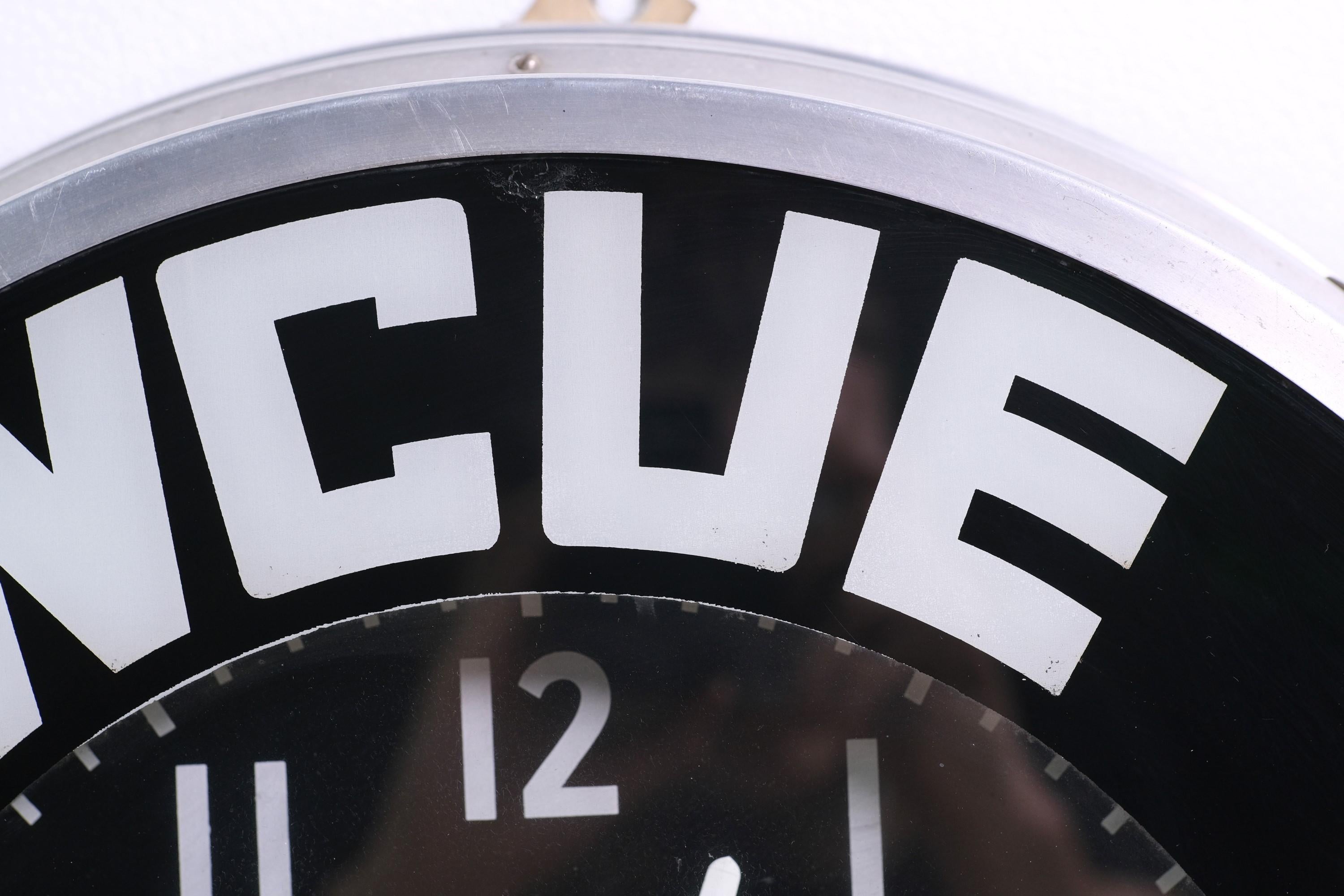 Vintage Round Aluminum Frame Wall Clock Glows Bright Yellow, Working