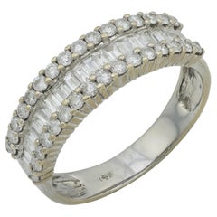 Vintage round and baguette diamond 14k white gold half eternity band