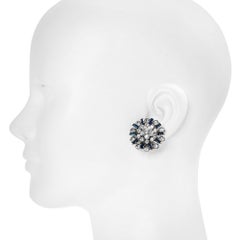 Vintage Diamante and Blue Earrings Clip on Circa 1960s