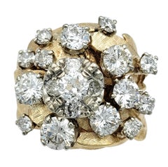 Vintage Round and Old European Cut Diamond Domed Cluster Ring in 14 Karat Gold