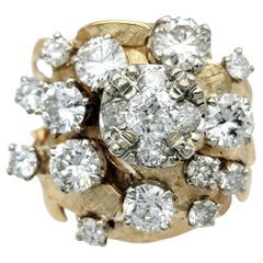 Vintage Round and Old European Cut Diamond Domed Cluster Ring in 14 Karat Gold